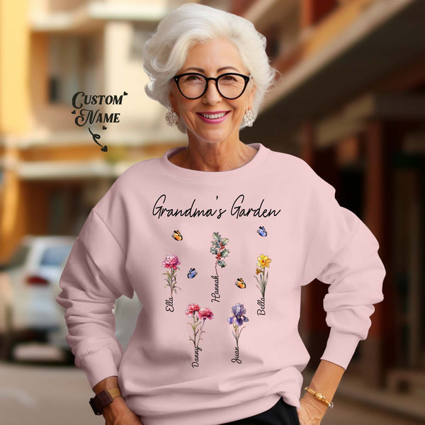 Custom Grandma's Garden Sweatshirt Personalized Birth Flower Sweatshirt Mother's Day Gift - SantaSocks