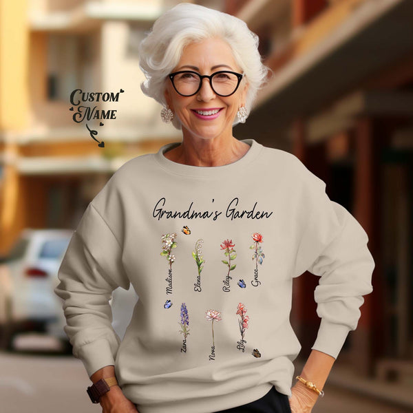 Custom Grandma's Garden Sweatshirt Personalized Birth Flower Sweatshirt Mother's Day Gift - SantaSocks