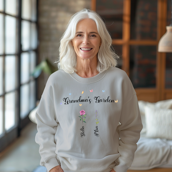 Personalized Birth Flower Sweatshirt Custom Grandma's Garden Sweatshirt Mother's Day Gift - SantaSocks