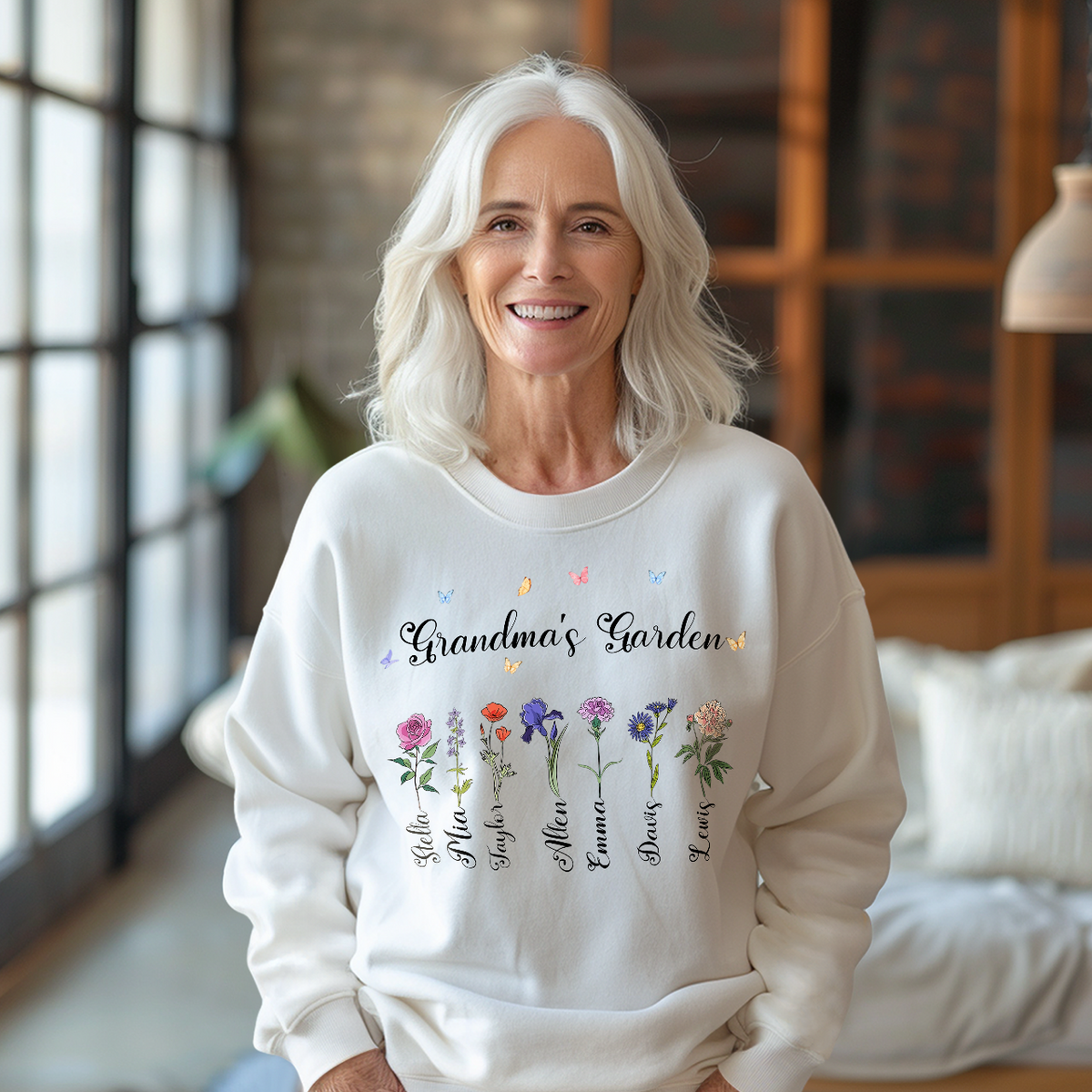 Personalized Birth Flower Sweatshirt Custom Grandma's Garden Sweatshirt Mother's Day Gift - SantaSocks