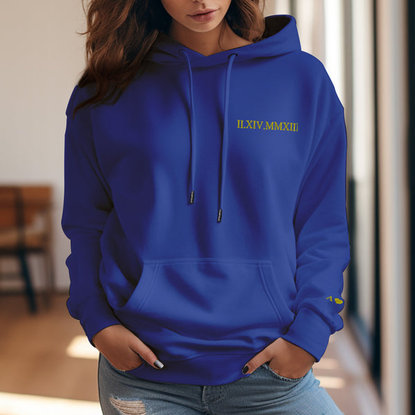 Custom Engraved Hooded Embroidery Round Neck Roman Numeral Date Couple Gifts