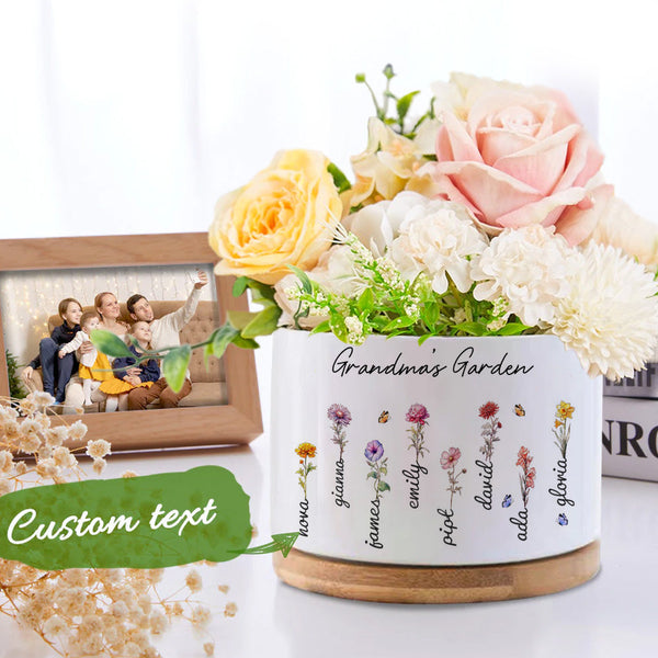 Mother's Day Gifts Custom Birth Flowers Pot Personalized Name Ceramic Plant Pot