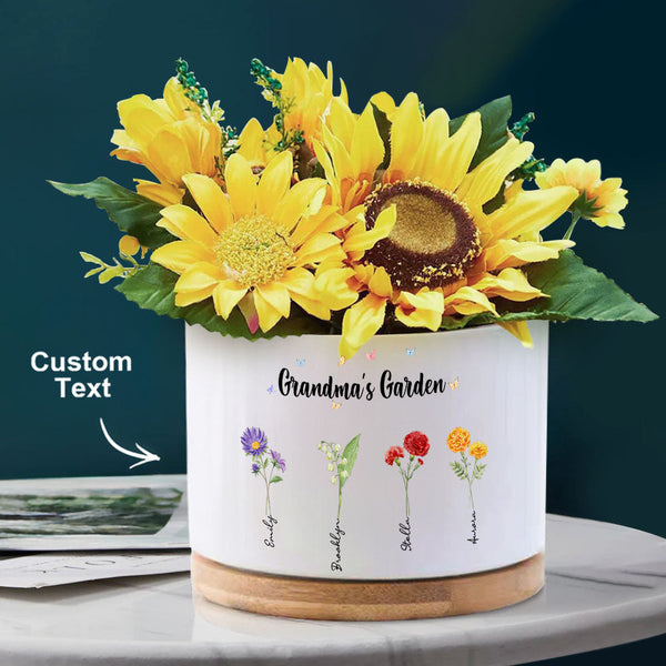 Custom Birth Flowers Planter Ceramic Pot Personalized Name Mom's Gifts