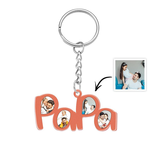 Personalized Papa Photo Keychain Fathers Day Gift for New Dad Four Photos Keychain Personalized Gift - SantaSocks