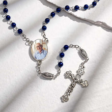 Custom Rosary Beads Cross Necklace Personalized Blue Imitation Pearls Necklace with Photo - SantaSocks