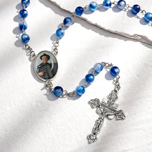 Custom Rosary Beads Cross Necklace Personalized Blue Acrylic Beads Necklace with Photo - SantaSocks