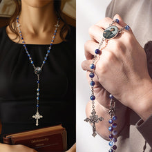 Custom Rosary Beads Cross Necklace Personalized Blue Acrylic Beads Necklace with Photo - SantaSocks