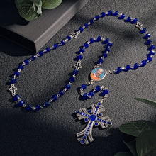 Custom Rosary Beads Cross Necklace Personalized Goth Blue Beads Necklace with Photo - SantaSocks