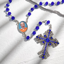 Custom Rosary Beads Cross Necklace Personalized Goth Blue Beads Necklace with Photo - SantaSocks