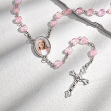 Custom Rosary Beads Cross Necklace Personalized Cross Heart Necklace with Photo - SantaSocks