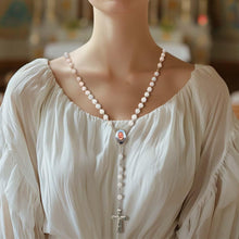 Custom Rosary Beads Cross Necklace Personalized White Acrylic Luminous Beads Necklace with Photo - SantaSocks