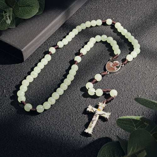 Custom Rosary Beads Cross Necklace Personalized Retro Acrylic Luminous Necklace with Photo - SantaSocks