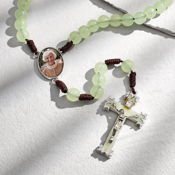 Custom Rosary Beads Cross Necklace Personalized Retro Acrylic Luminous Necklace with Photo - SantaSocks