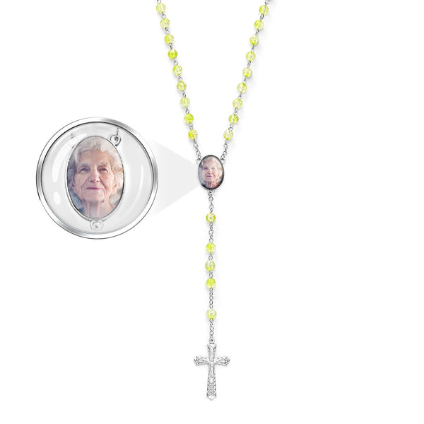 Custom Rosary Beads Cross Necklace Personalized Acrylic Explosion Beads Necklace with Photo - SantaSocks
