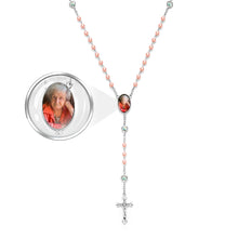 Custom Rosary Beads Necklace Personalized Glass Imitation Pearls Cross Necklace with Photo - SantaSocks