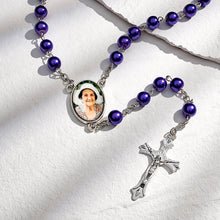 Custom Rosary Beads Cross Necklace Personalized Glass Imitation Pearls Necklace with Photo - SantaSocks
