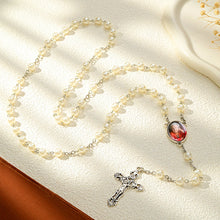 Custom Rosary Beads Cross Necklace Personalized White Imitation Pearls Necklace with Photo - SantaSocks
