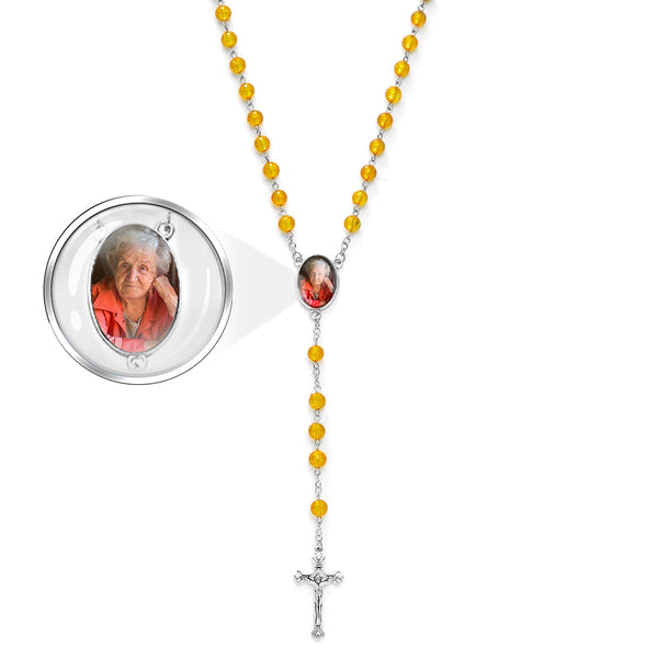 Custom Rosary Beads Cross Necklace Personalized Retro Style Handmade Bead Chain Necklace with Photo - SantaSocks
