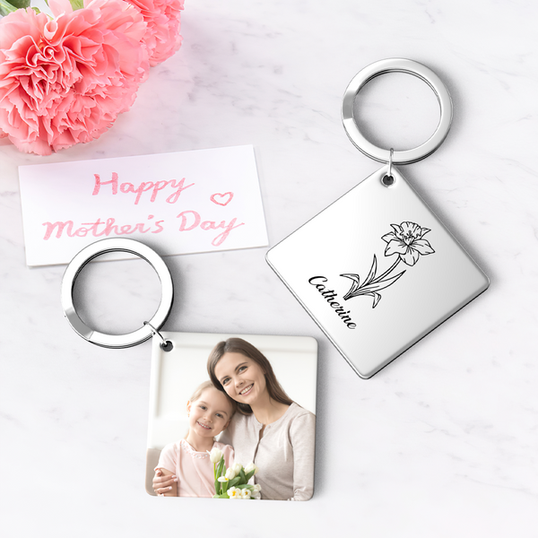 Birthflower Keychain Personalized Bouquet Flower Key Ring Mothers Day Gifts for Mom - SantaSocks