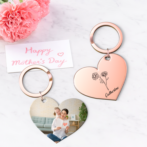 Birth Flower Keychain Custom Photo Keychain Mothers Day Gifts for Mum - SantaSocks