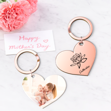 Birth Flower Keychain Custom Photo Keychain Mothers Day Gifts for Mum - SantaSocks
