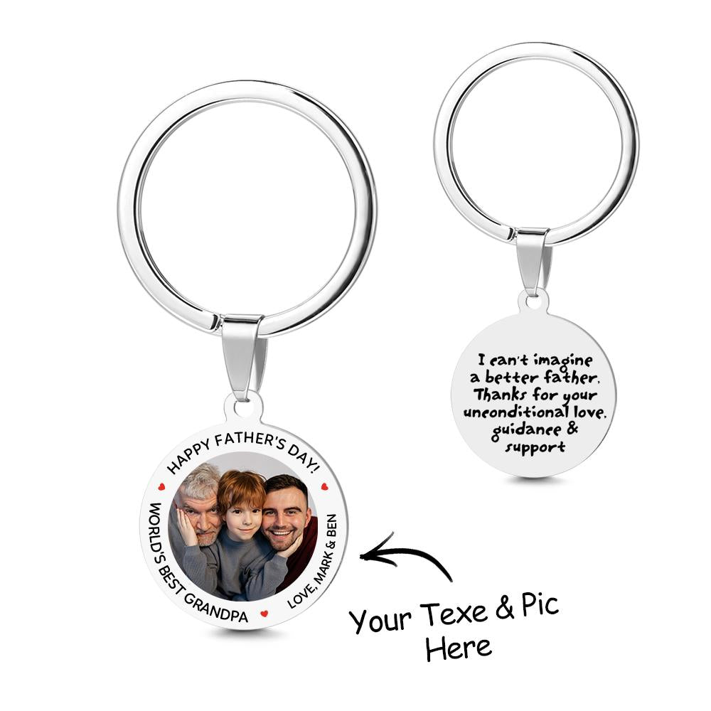 Round Tag Photo Keychain With Engraved Words Best Father Gifts for Father's Day Stainless Steel - SantaSocks