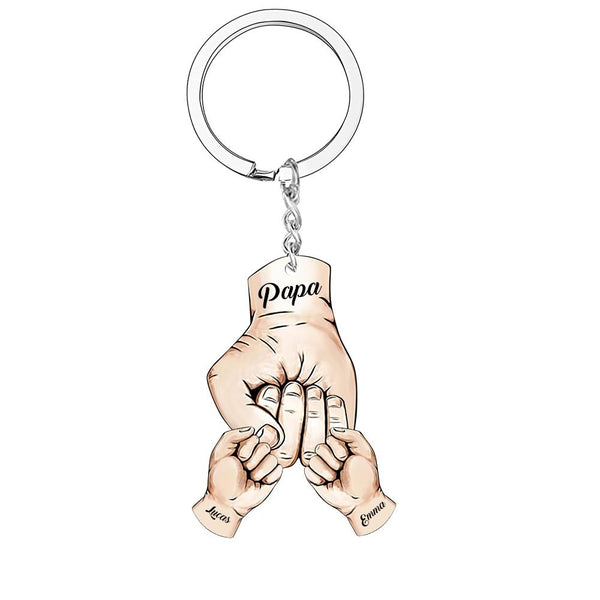 Custom Words Engraved Hand Shaped Keychain For Father's Day Holding Hands - SantaSocks