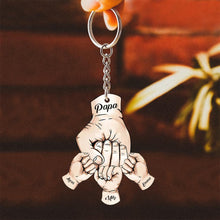 Custom Words Engraved Hand Shaped Keychain For Father's Day Holding Hands - SantaSocks