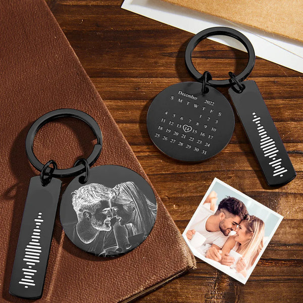Personalized Calendar Keychain Special Day Significant Photo Heart Square Circle Shape Music Code Metal Keychain Anniversary Gift - SantaSocks