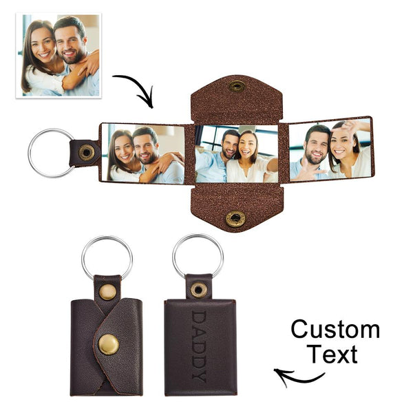 Mini Envelope Photo Keychain Personalized Vintage Engraved Leather Keychain Father's Day Gifts - SantaSocks