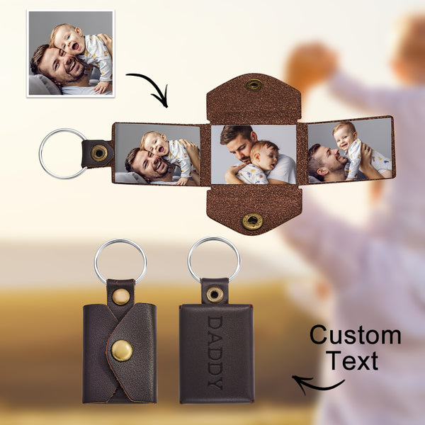 Mini Envelope Photo Keychain Personalized Vintage Engraved Leather Keychain Father's Day Gifts