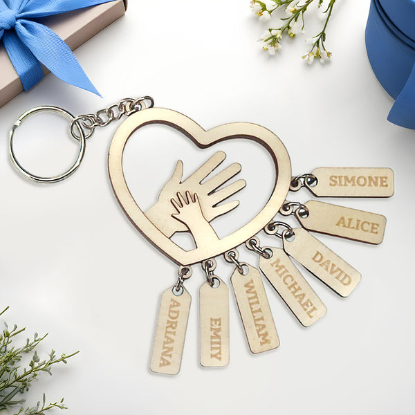 Personalized Hands with Name tags Keychain Gift for Father's Day Gift for Dad Grandpa