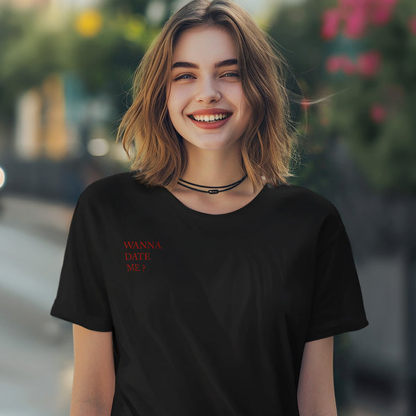 Custom QR Code T-shirt Personalized Social Connection Shirt with Text WANNA DATE ME?