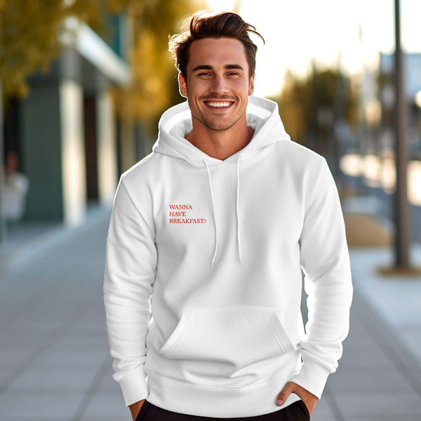 Custom QR Code Sweatshirt Personalized Social Connection Hoodie with Text WANNA HAVE BREAKFAST?