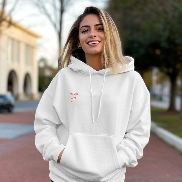 Custom QR Code Sweatshirt Personalized Social Connection Hoodie with Text WANNA LOVE ME?