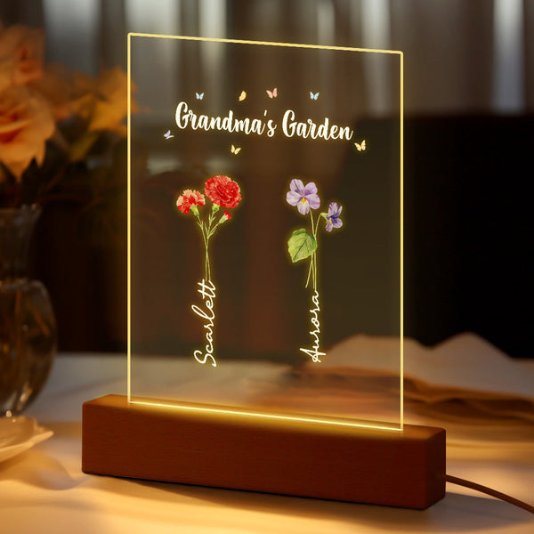 Personalized Night Light Grandma's Garden Birth Month Flower Gift