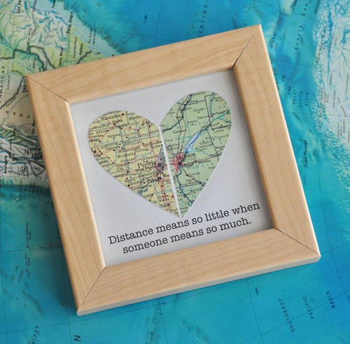LDR Gift Long Distance Relationship Couple Gift for Boyfriend Gift for Girlfriend Framed Map Heart Gift with Custom Text