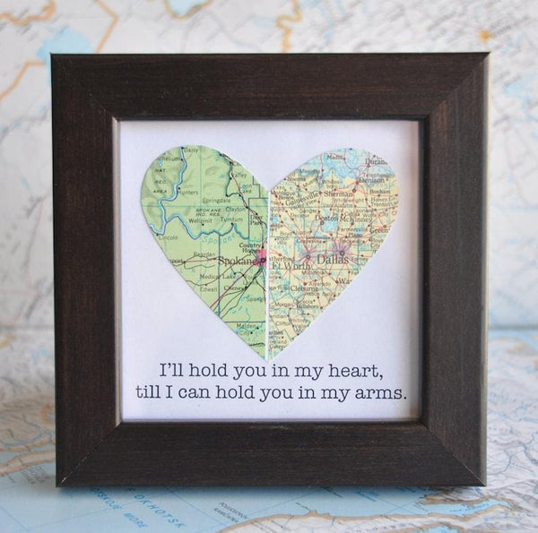 LDR Gift Long Distance Relationship Couple Gift for Boyfriend Gift for Girlfriend Framed Map Heart Gift with Custom Text