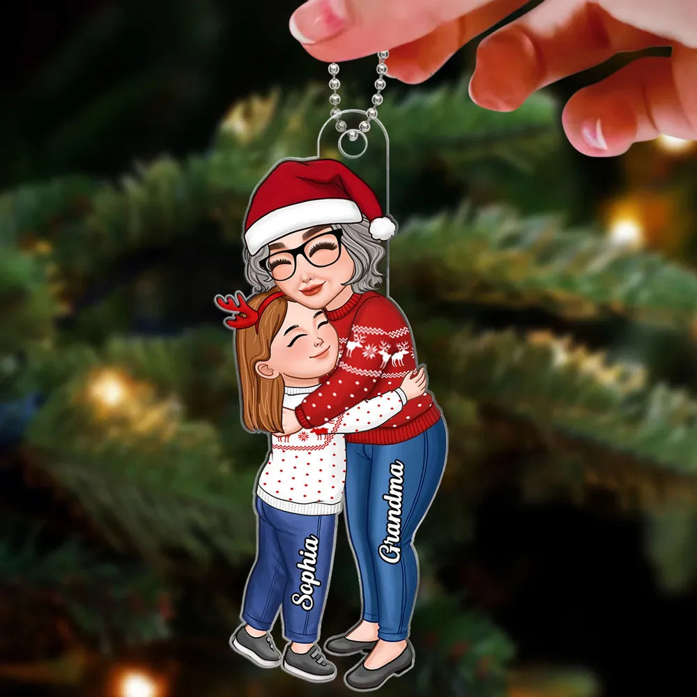 Grandma & Grandkid Hugging Christmas Gifts Personalized Acrylic Ornament