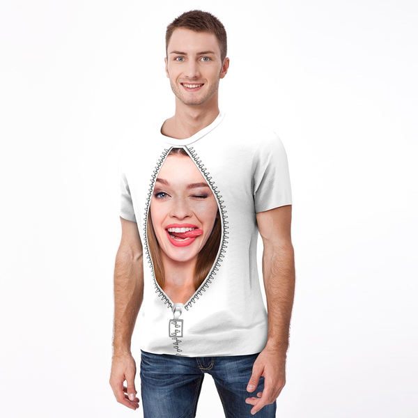 Custom Face Zipper All Over Print T-shirt Photo Shirt