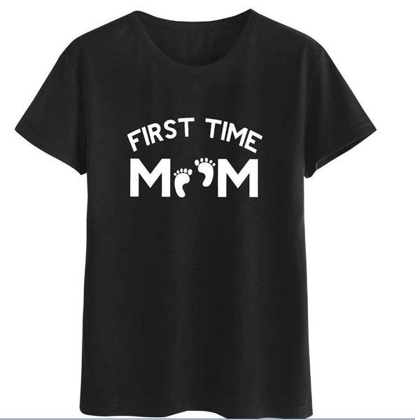 First Time Mom Shirt Letter Print Black Shirt First Mothers Day Gift