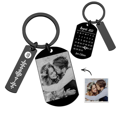 Personalized Spotify Calendar Keychain Custom Picture & Music Song Code Couples Photo Keyring Gifts for Valentine's Day - SantaSocks