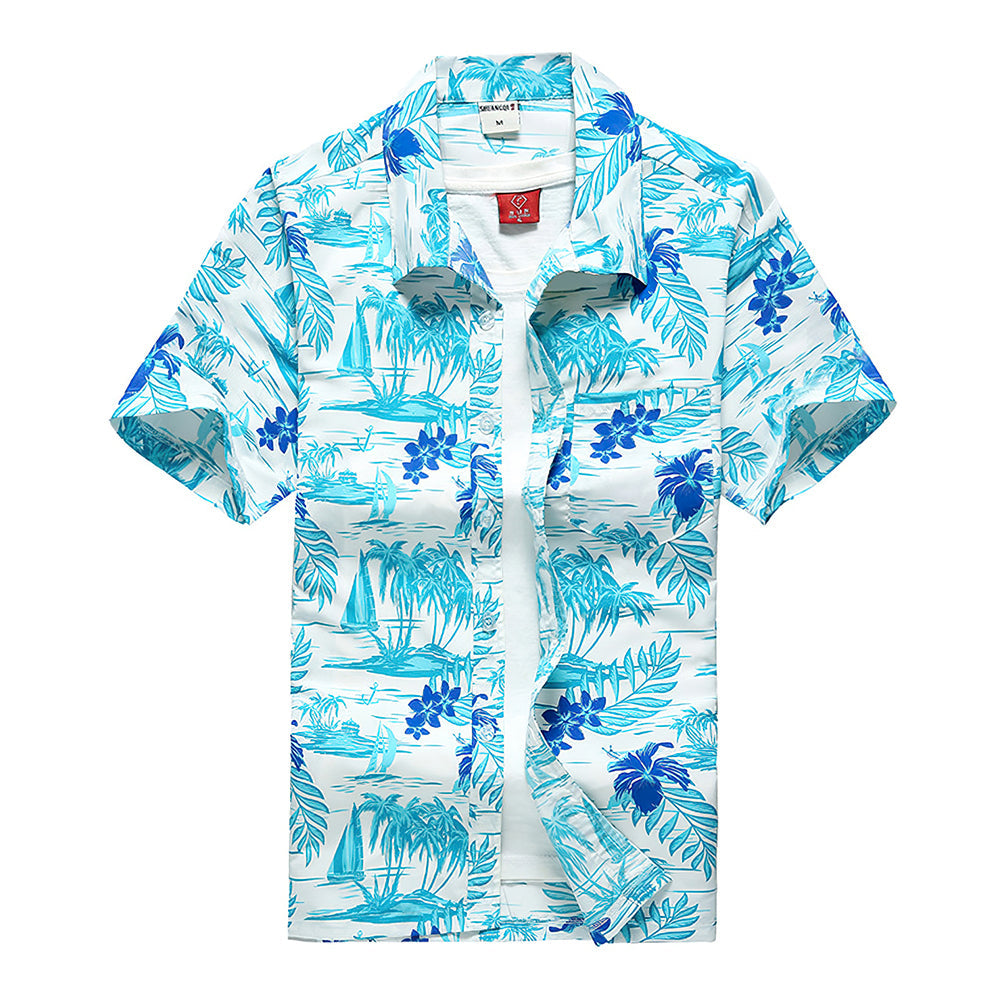 Hawaiian Shirts Sailboat & Tree Design Aloha Beach Shirts For Men