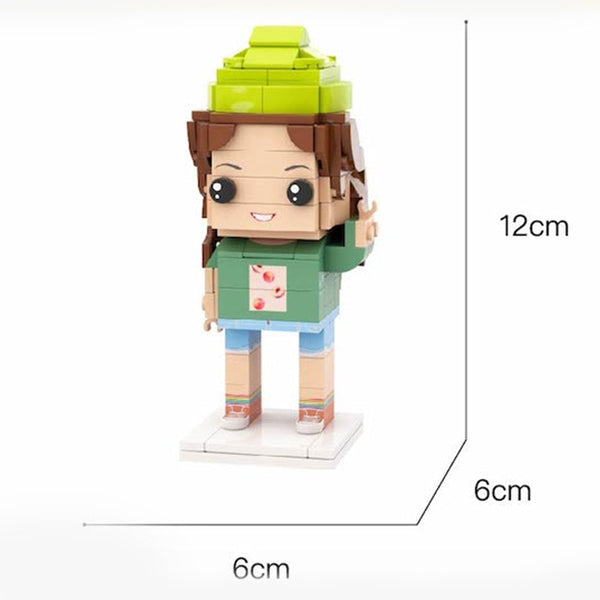 Customized Head Green Long Dress Figures Small Particle Block Toy Customizable Brick Art Gifts