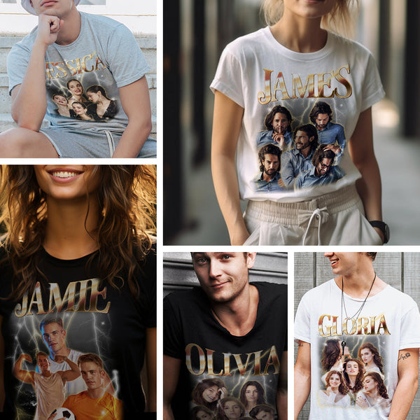 Custom Photo Vintage Tee Personalized Name T-shirt For Men