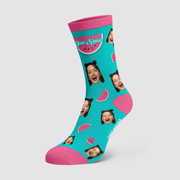 Custom Socks Cool Watermelon With Faces And Name