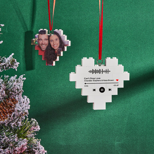 Christmas Ornament Personalized Building Block Puzzle Custom Music Code Heart Photo Brick
