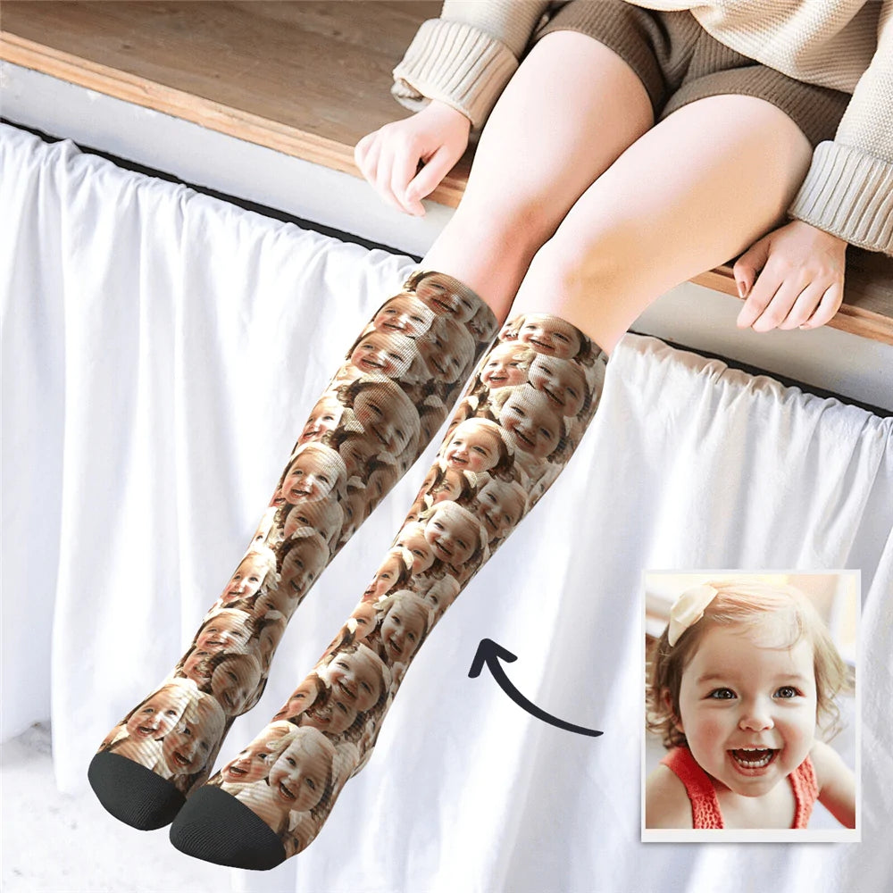 Personalized Face Mash Socks Custom Knee High Printed Picture