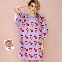Custom Photo Face Nightdress Personalized Women's Oversized Nightshirt Heart Design Gifts