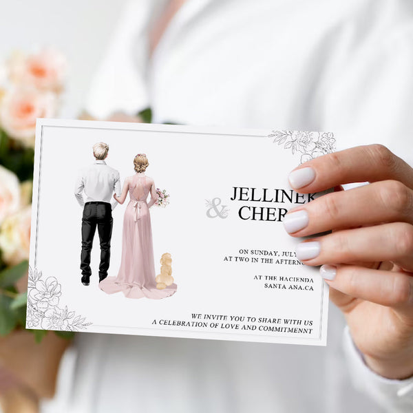 Custom Wedding Card Invitation Personalized Name Address Date and Couple Image